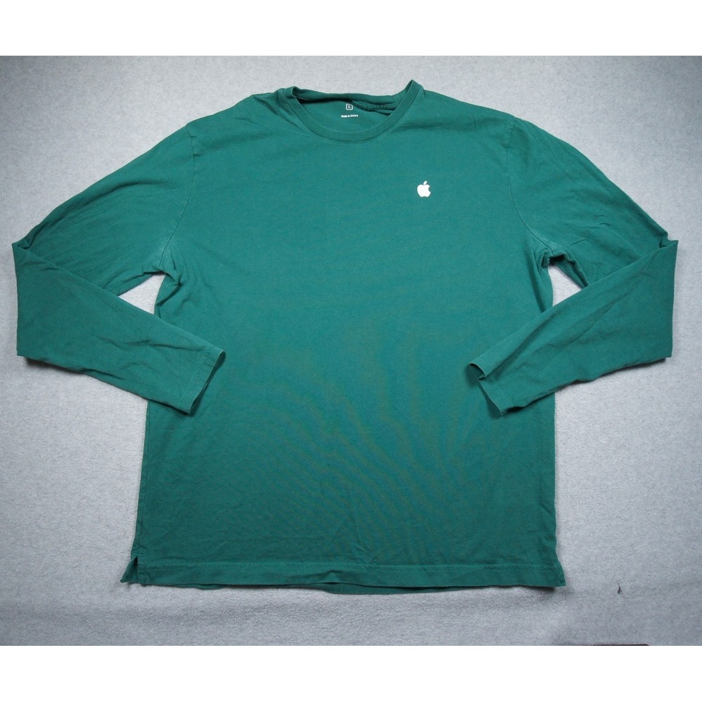 Apple Shirt Mens Large Green Long Sleeve Employee Tee Computer Technology Adult